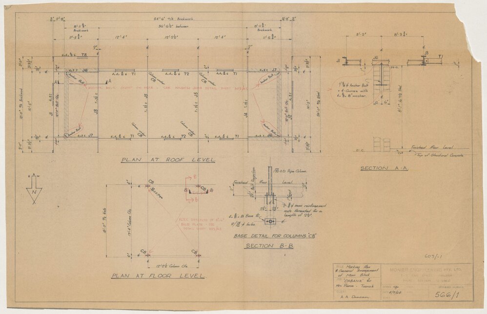 ['Cabana' for Mrs. A.S. Pierce Residence]. Marking Plan and General Management of Main Block