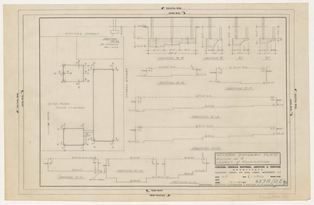 [Arden Street Project]. Block No. 8 Levels of Foundation