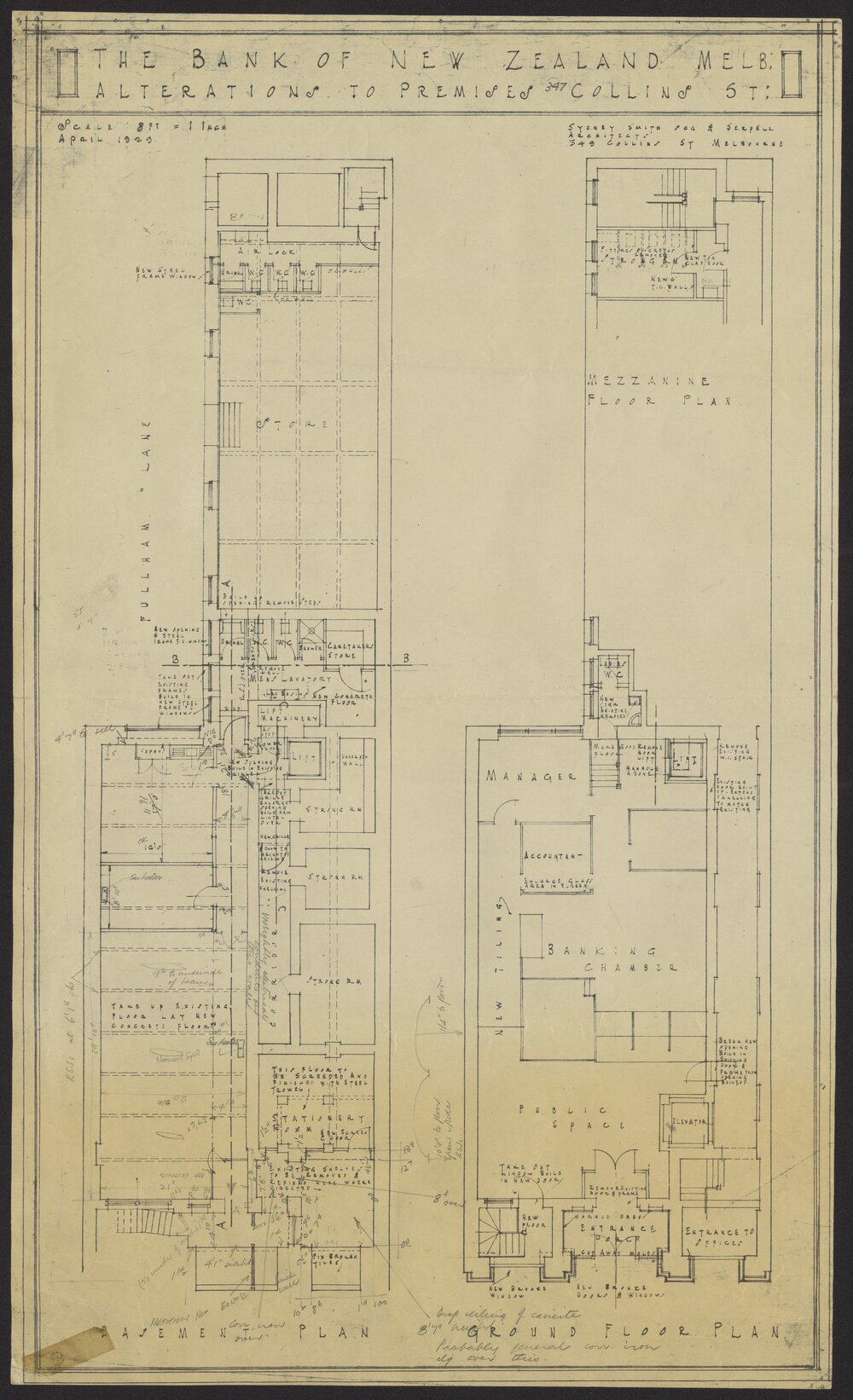 [Bank of New Zealand]. Basement Plan and Ground Floor Plan