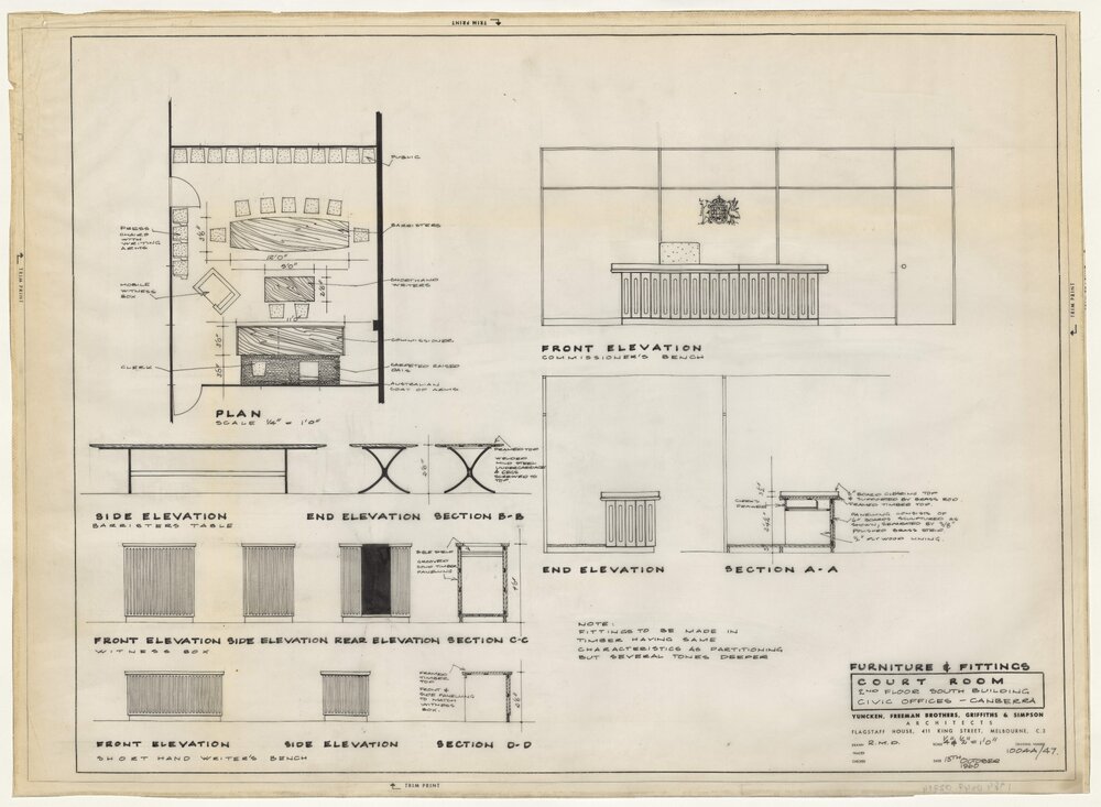 [National Capital Development Commission]. Furniture and Fittings, Court Room, 2nd Floor, South Building, Civic Offices, Canberra