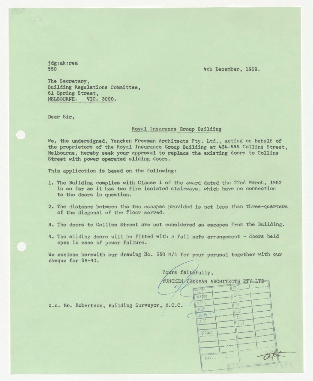 [The Royal-Globe Group of Companies]. Correspondence to Building Regulations Committee