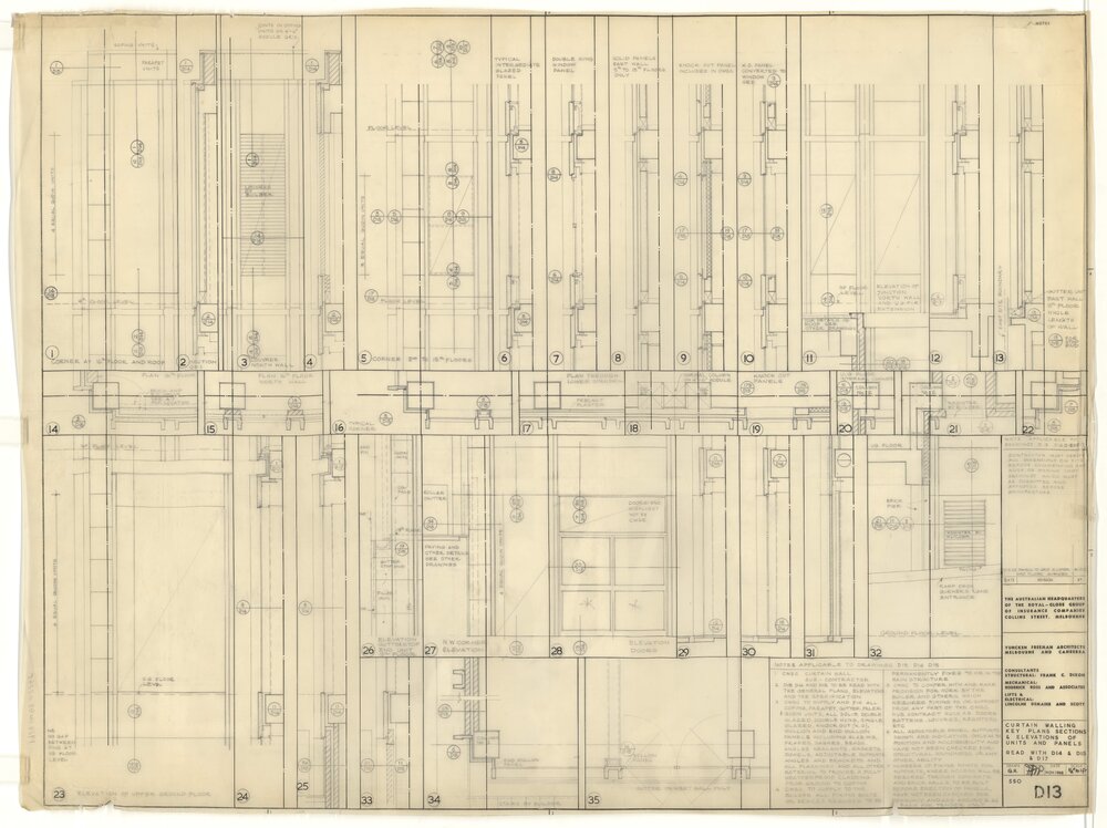 [The Royal-Globe Group of Companies]. Curtain Walling Key Plans, Sections and Elevations of Units and Panels. Read with D14, D15 &amp; D17