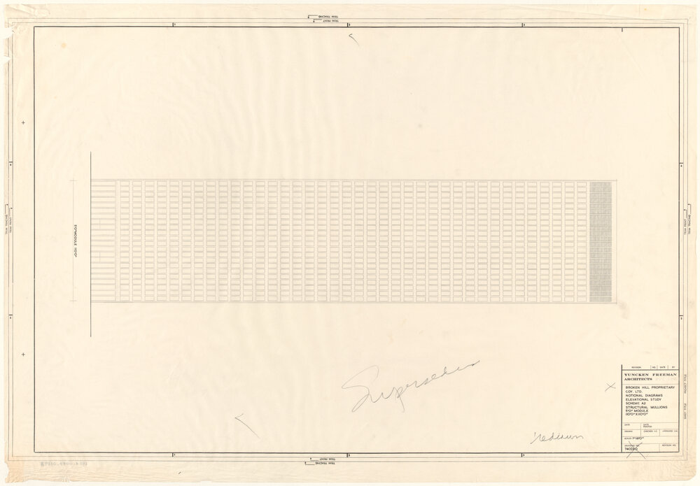 BROKEN HILL PROPRIETARY COY. LTD. NOTIONAL DIAGRAMS ELEVATIONAL STUDY SCHEME A2 STRUCTURAL MULLIONS 5'0" MODULE 110'0" X 110'0" [BHP House]