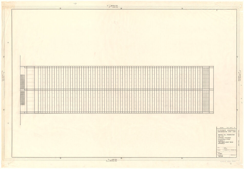 BROKEN HILL PROPRIETARY COY. LTD. NOTIONAL DIAGRAMS ELEVATIONAL STUDY SCHEME G TWO BAYS &amp; DEEP BEAM SPANDRILS [BHP House]