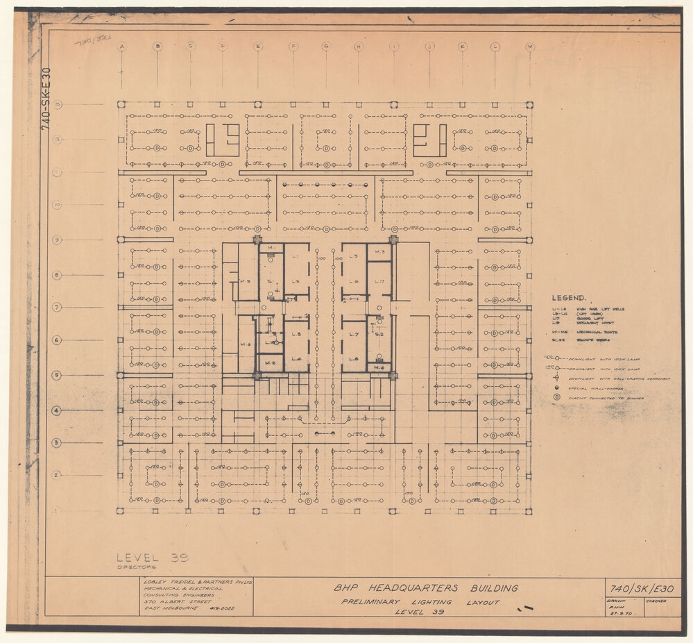 BHP HEADQUARTERS BUILDING PRELIMINARY LIGHTING LAYOUT LEVEL 39 [BHP House]
