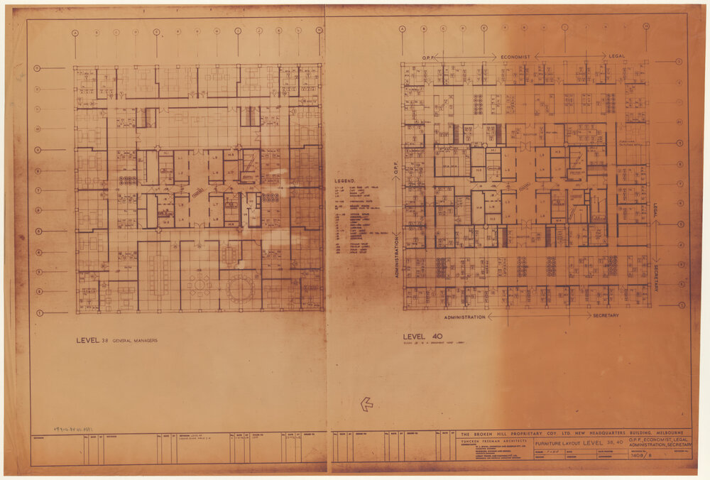 FURNITURE LAYOUT LEVEL 38, 40 O.P.F., ECONOMIST, LEGAL ADMINISTRATION, SECRETARY [BHP House]