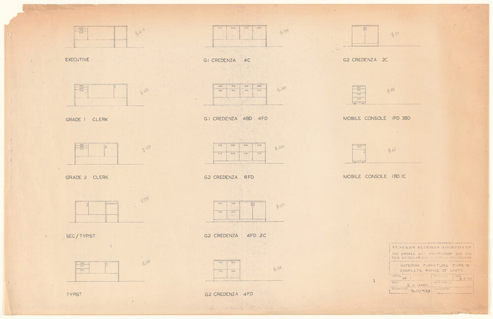 INTERIM FURNITURE TYPE B COMPLETE RANGE OF UNITS. [BHP House]