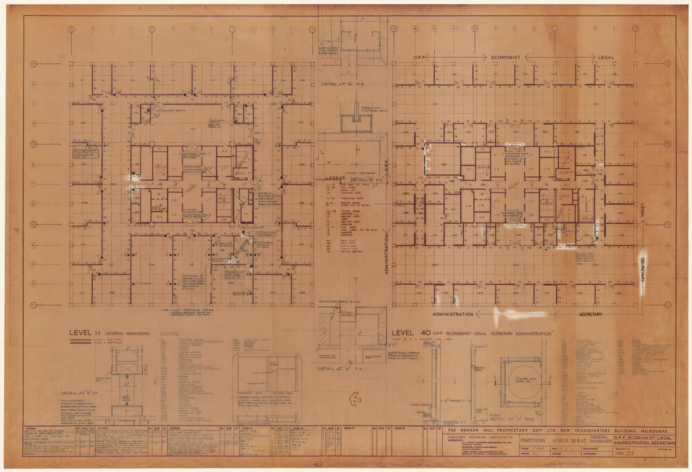 PARTITIONS LEVELS 38 &amp; 40 GENERAL O.P.F., ECONOMIST, LEGAL MANAGERS ADMINISTRATION, SECRETARY [BHP House]