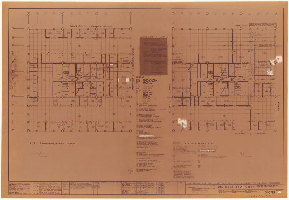 PARTITIONS, LEVELS 11-12 EXPLORATION, TECHNICAL SERVICES. OIL &amp; GAS, LIBRARY, AUDITORS. [BHP House]