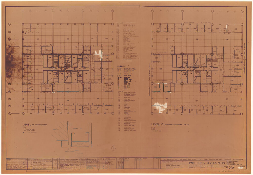 PARTITIONS, LEVELS 9-10 CONTROLLERS. SHIPPING, VICTORIAN SALES. [BHP House]