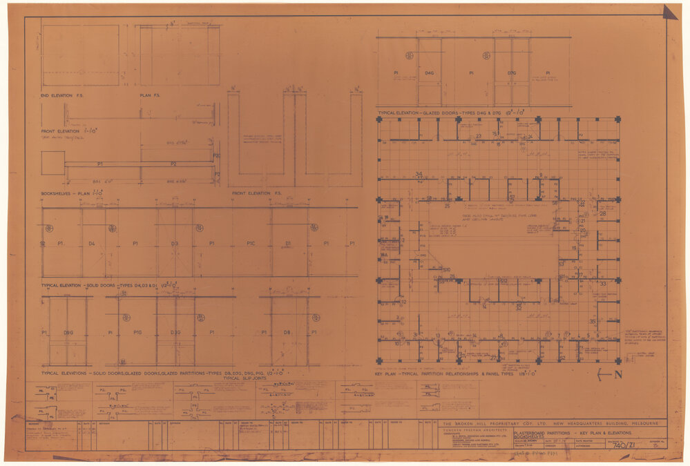 PLASTERBOARD PARTITIONS - KEY PLAN &amp; ELEVATIONS BOOKSHELVES [BHP House]