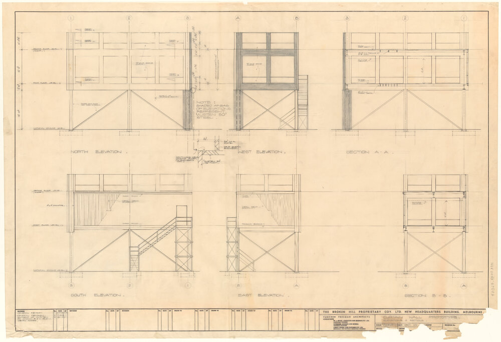 CURTAIN WALL PROTOTYPE. ELEVATIONS &amp; SECTIONS. [BHP House]