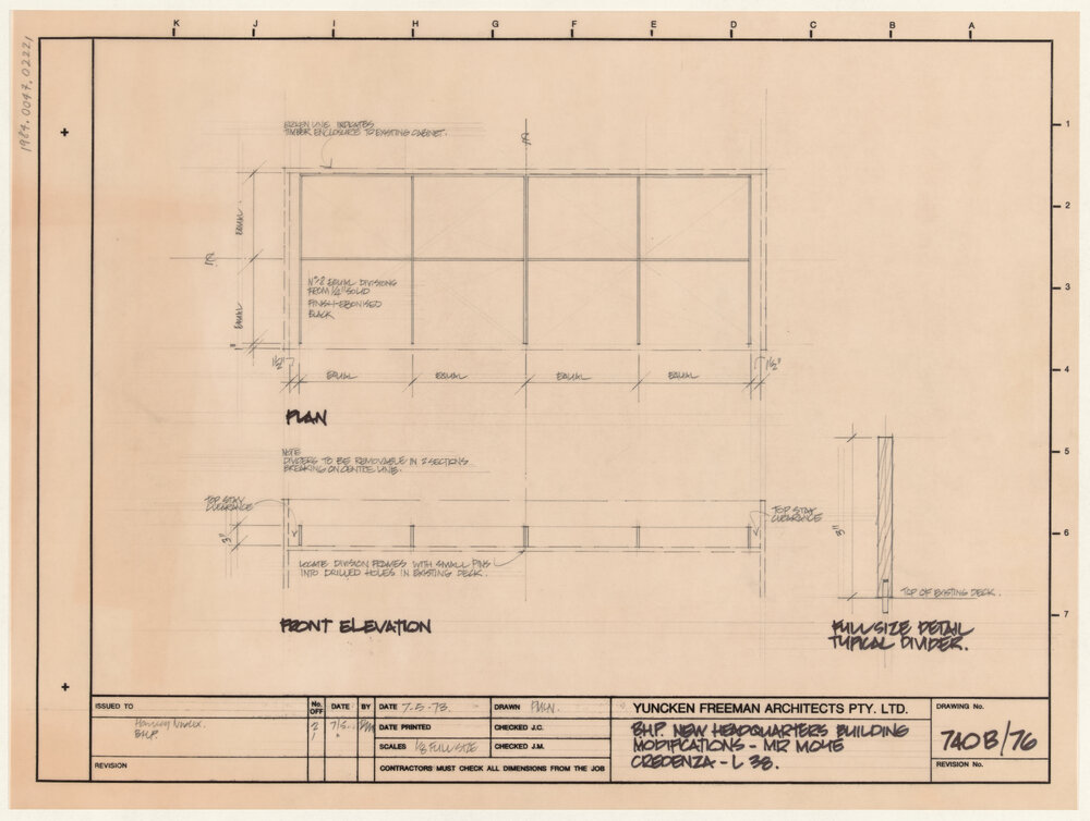 B.H.P. NEW HEADQUARTERS BUILDING MODIFICATIONS - MR MOYE CREDENZA - L 38 [BHP House]