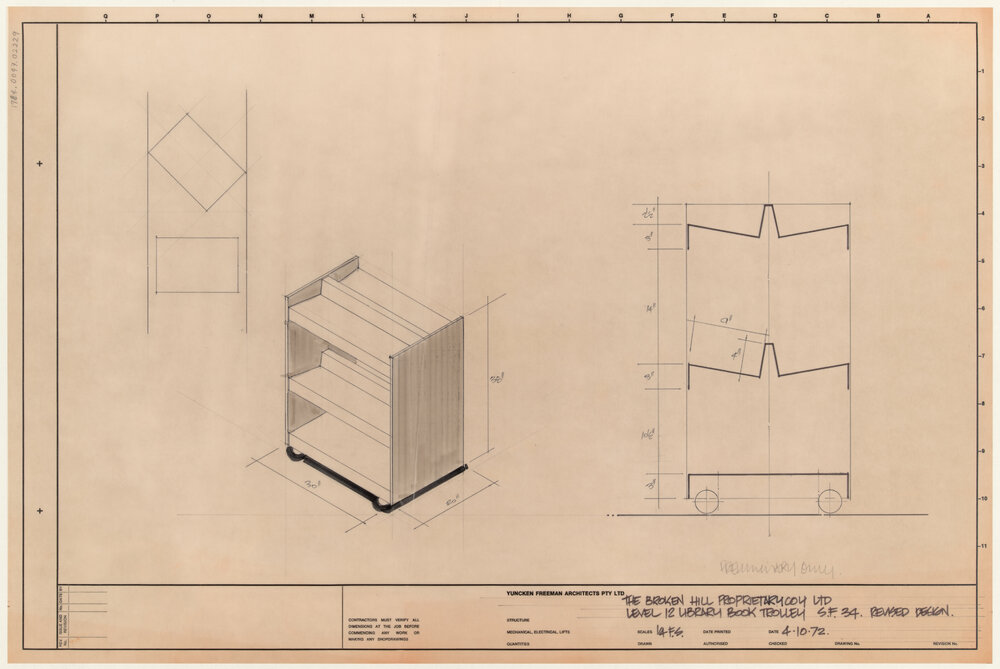 THE BROKEN HILL PROPRIETARY COY LTD LEVEL 12 LIBRARY BOOK TROLLEY S.F.34 REVISED DESIGN