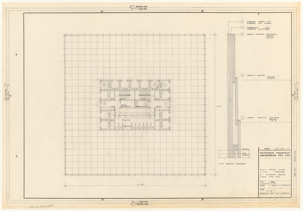 B H P TYPICAL FLOOR 5 LIFT PROPOSAL 5' PLANNING MODULE CORE TYPE NO 2 [BHP House]