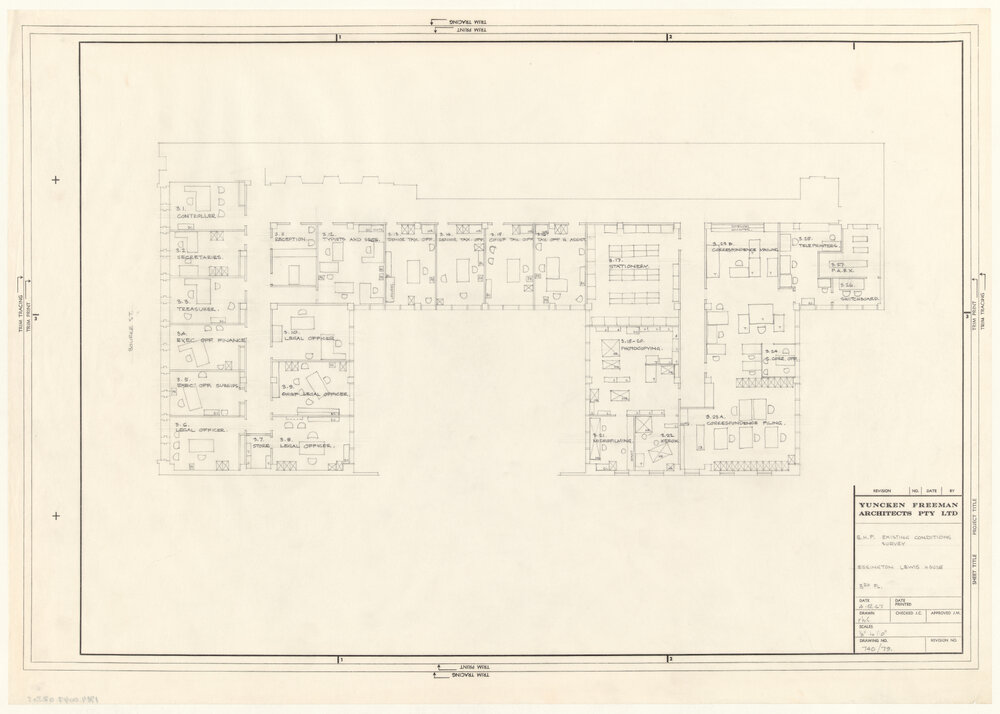 B.H.P. EXISTING CONDITIONS SURVEY ESSINGTON LEWIS HOUSE 3RD FL. [BHP House]