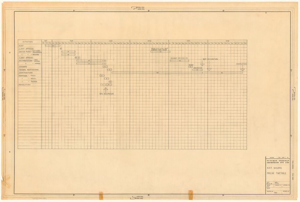 B.H.P. BUILDING PRELIM. TIMETABLE [BHP House]