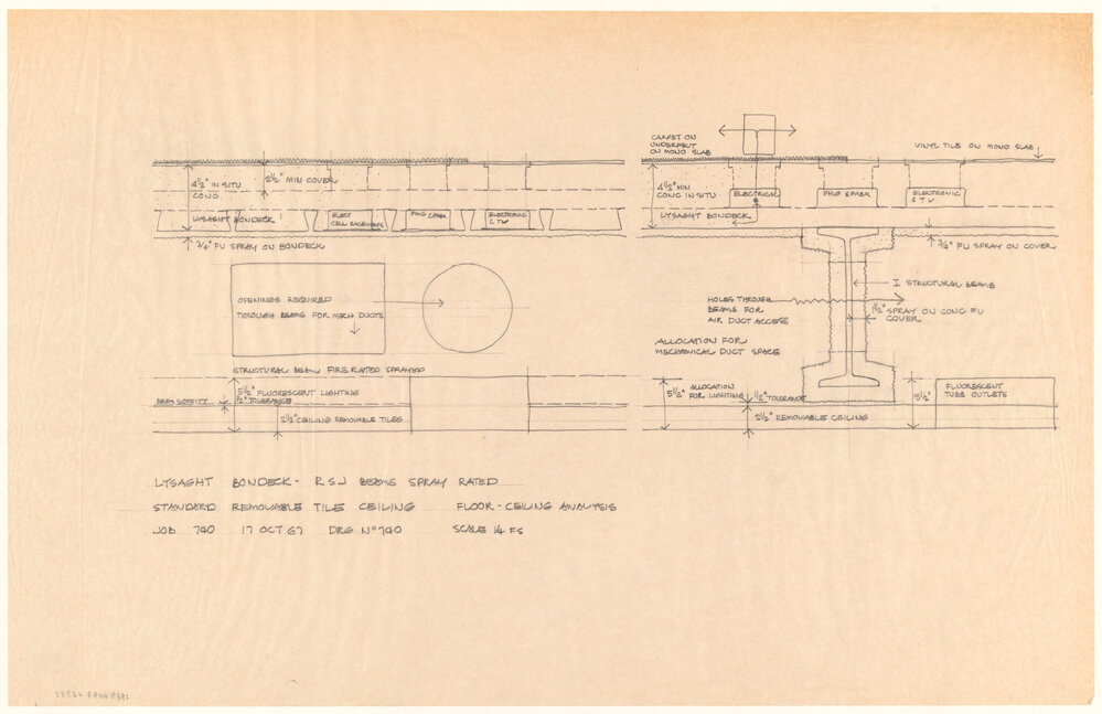 LYSAGHT BONDECK - RSJ BEAMS SPRAY RATED STANDARD REMOVABLE TILE CEILING FLOOR - CEILING ANALYSIS [BHP House]