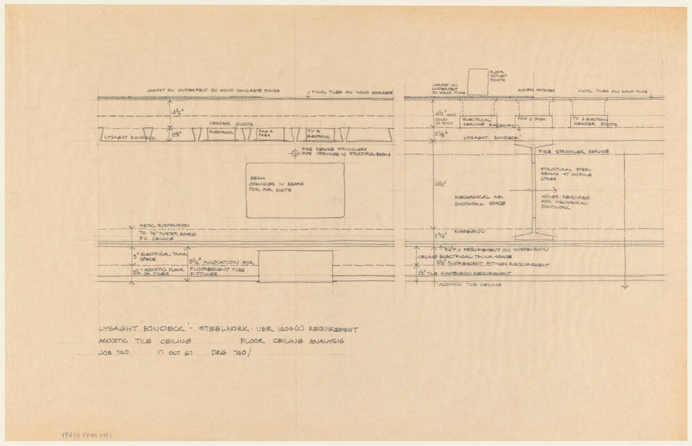 LYSAGHT 'BONDECK' - STEELWORK - UBR 1404 (C) REQUIREMENT ACOUSTIC TILE CEILING FLOOR CEILING ANALYSIS [BHP House]