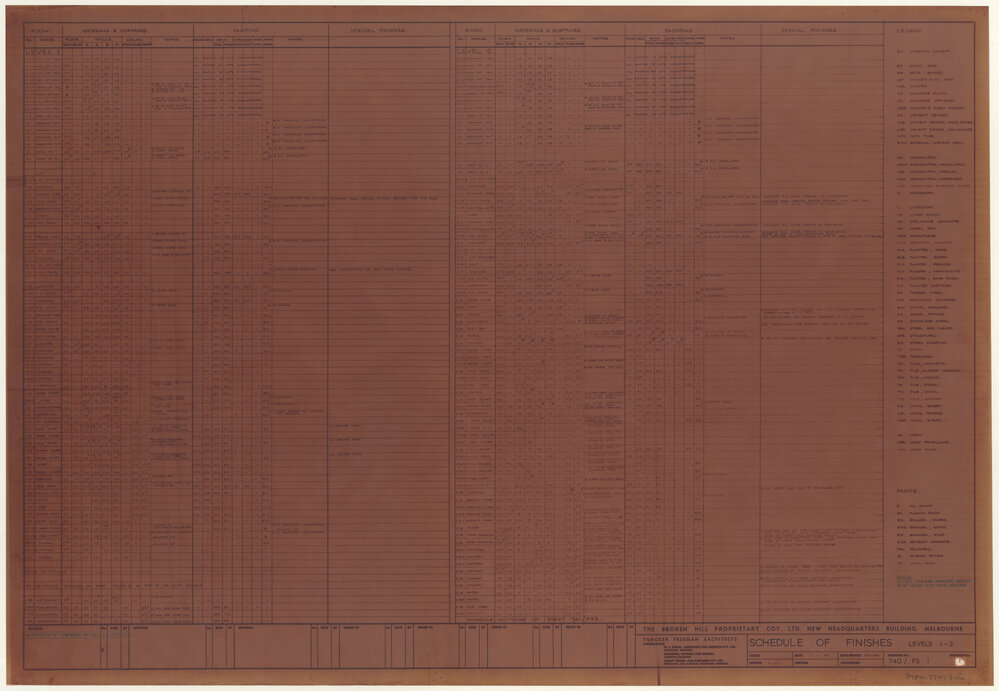 SCHEDULE OF FINISHES LEVELS 1-2 [BHP House]