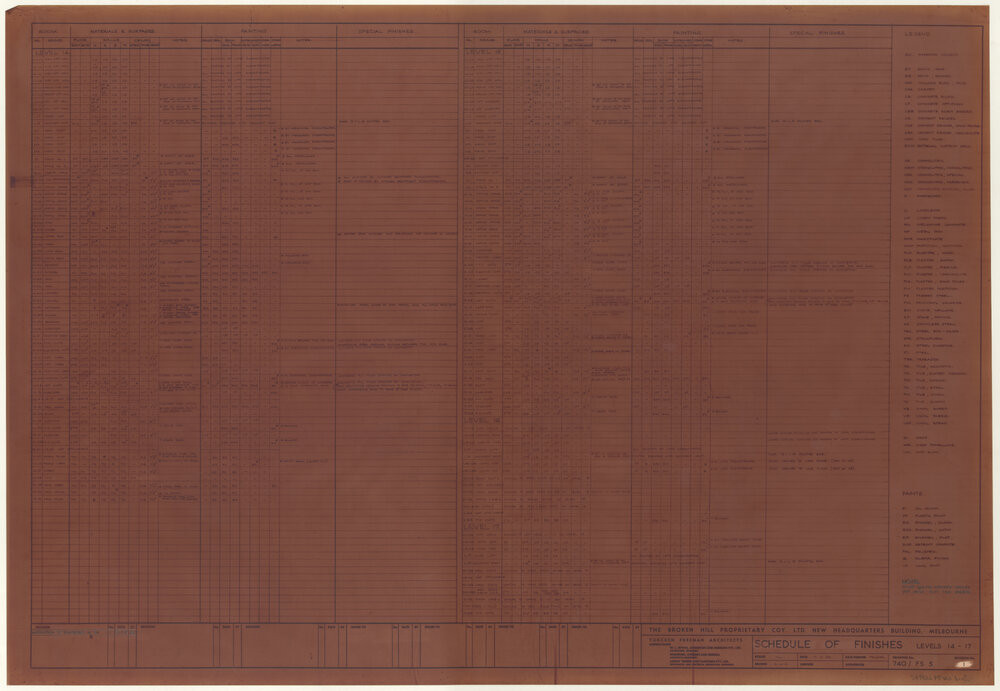 SCHEDULE OF FINISHES LEVELS 14-17 [BHP House]