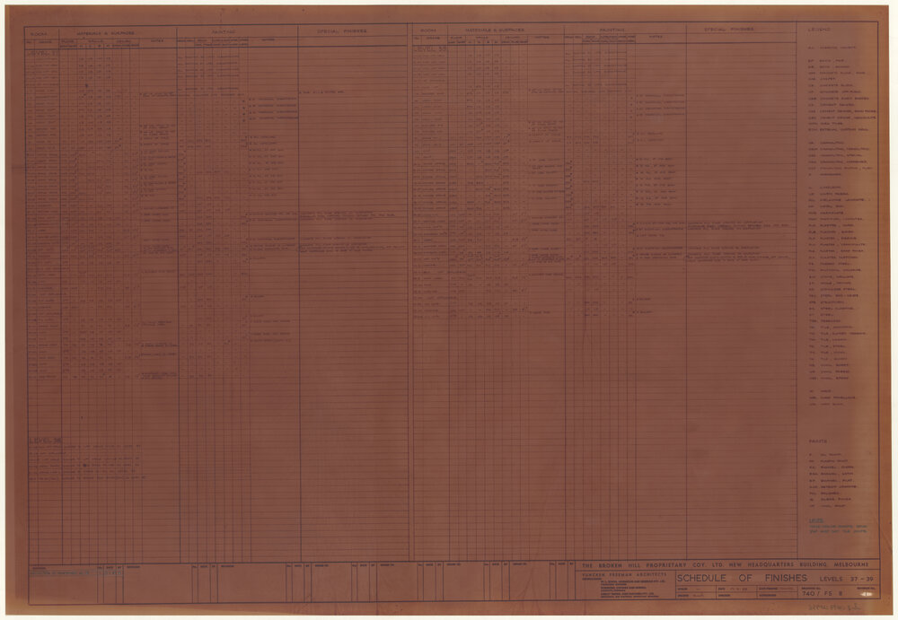 SCHEDULE OF FINISHES LEVELS 37-39 [BHP House]