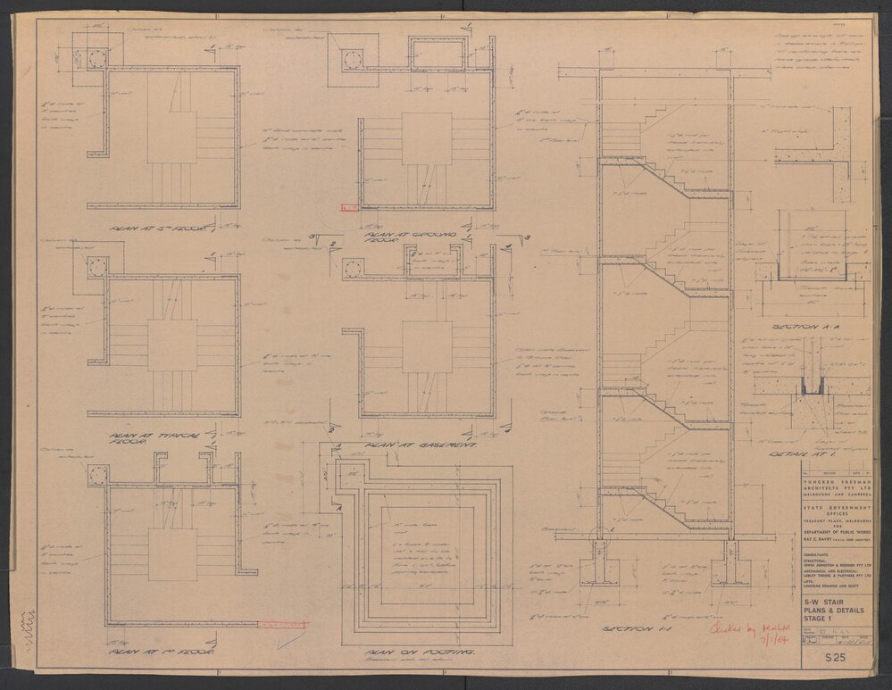 [State Government Offices - Treasury Place]. S-W Stair Plans and Details Stage 1