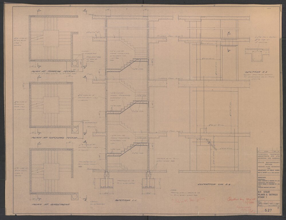 [State Government Offices - Treasury Place]. NE Stair Plans and Details Stage 1