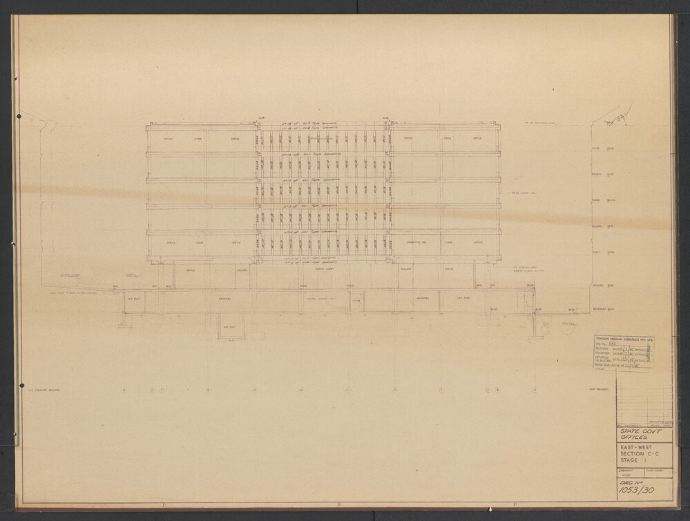 [State Government Offices - Treasury Place]. East-West Section C-C Stage 1