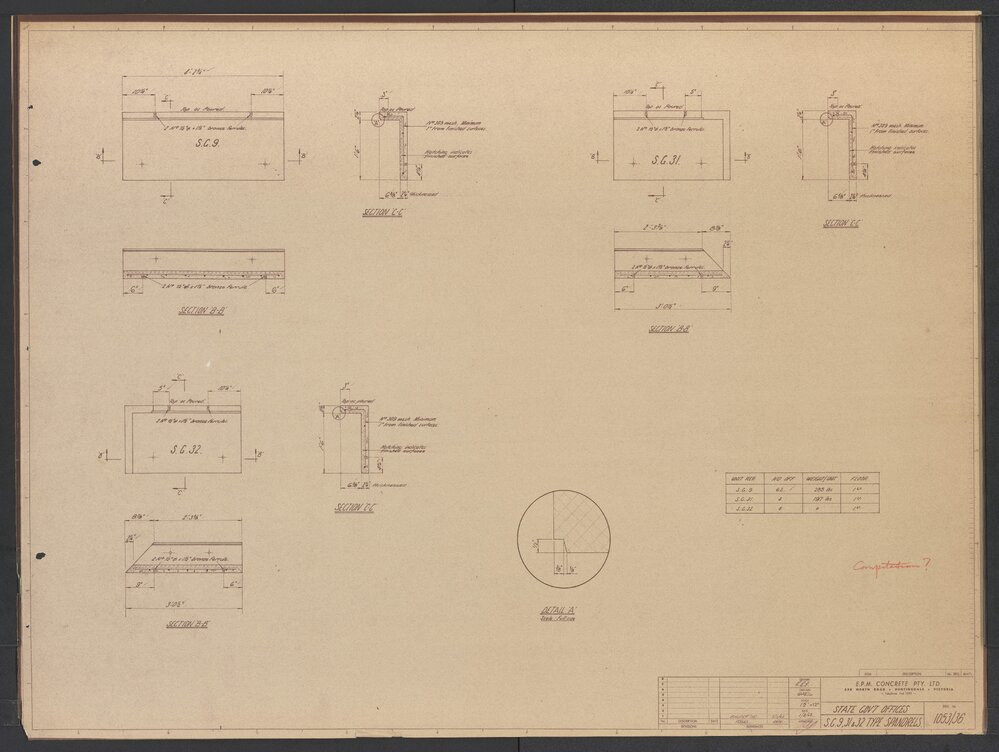 [State Government Offices - Treasury Place]. S.G. 9, 31 and 32 Type Spandrels