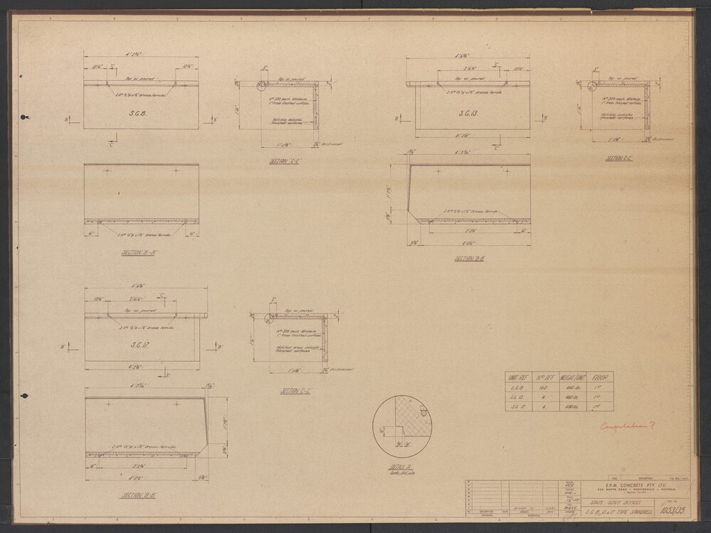 [State Government Offices - Treasury Place]. S.G. 8, 13 and 17 Type Spandrels