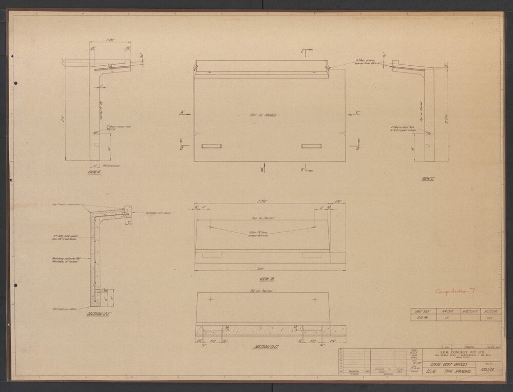 [State Government Offices - Treasury Place]. SG 16 Type Spandrel