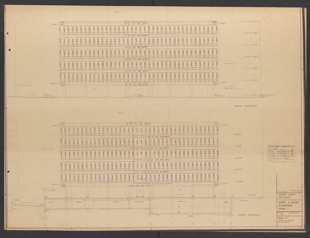 [State Government Offices - Treasury Place]. North and South Elevations Stage 1