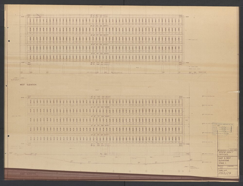 [State Government Offices - Treasury Place]. East and West Elevations Stage 1
