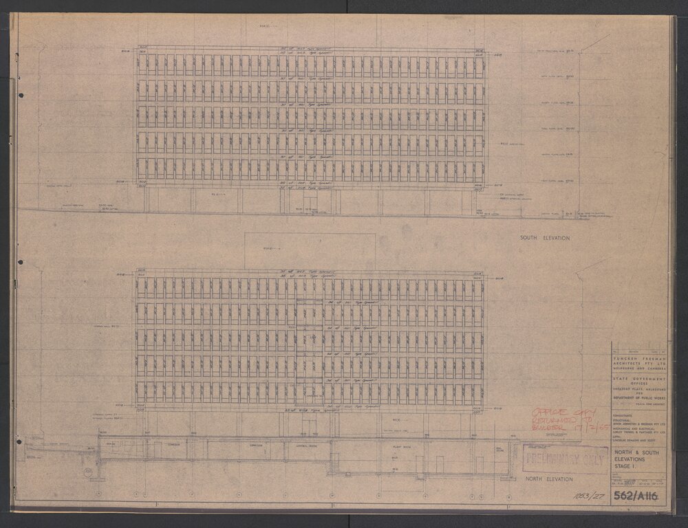 [State Government Offices - Treasury Place]. North and South Elevations Stage 1