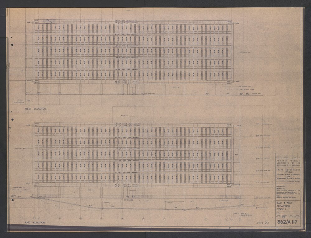 [State Government Offices - Treasury Place]. East and West Elevations Stage 1