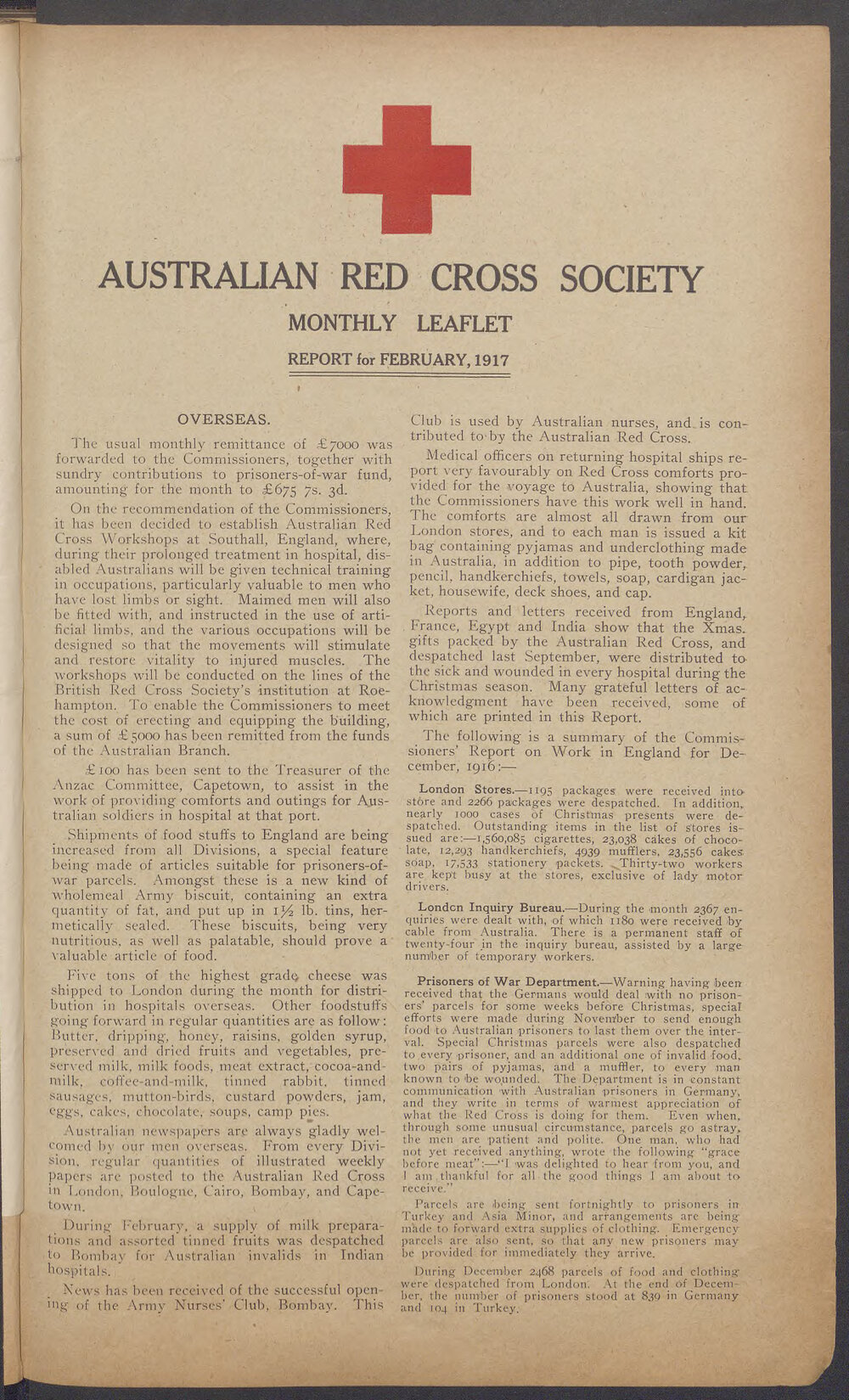 Australian Red Cross Society Monthly Leaflet