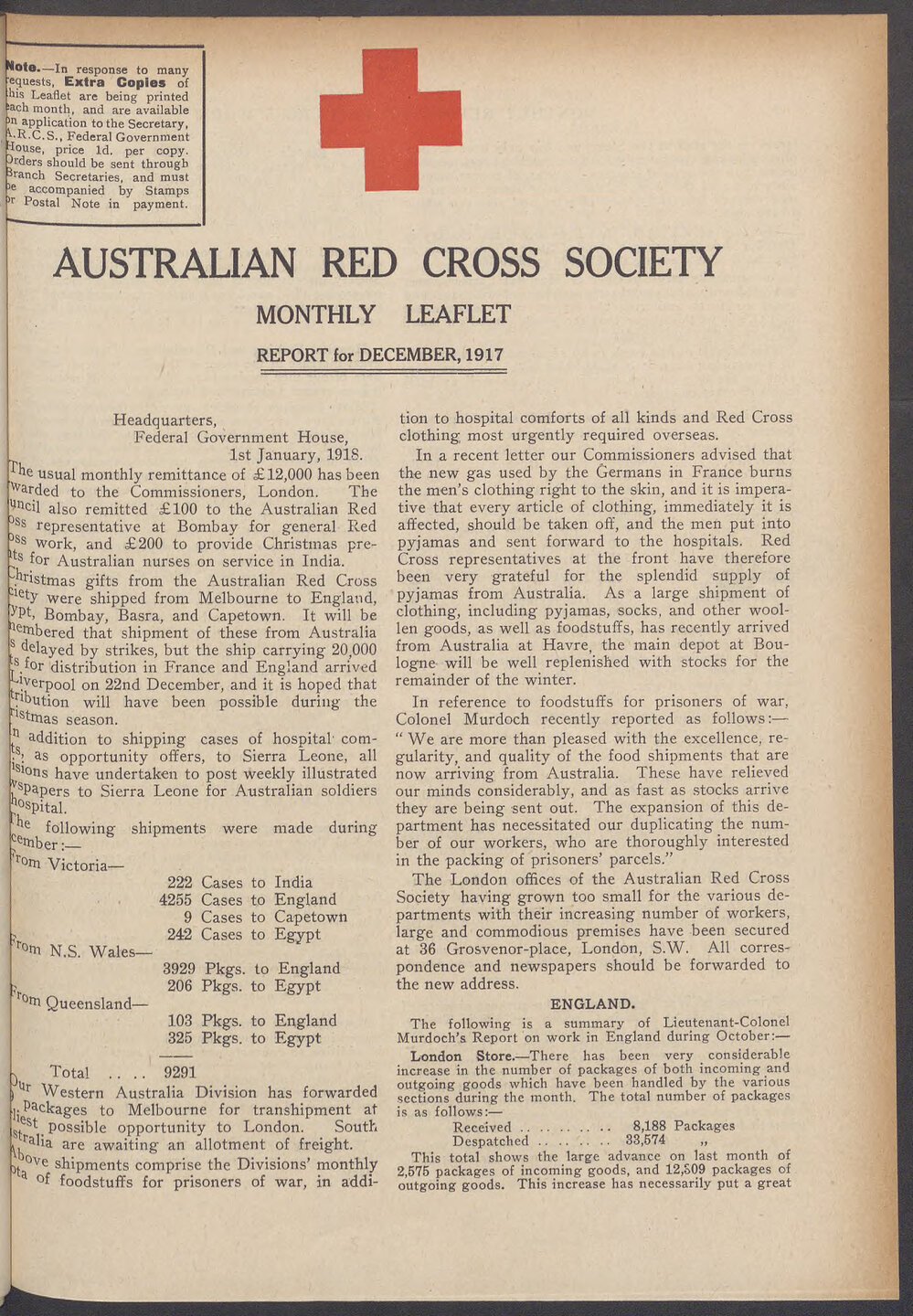 Australian Red Cross Society Monthly Leaflet