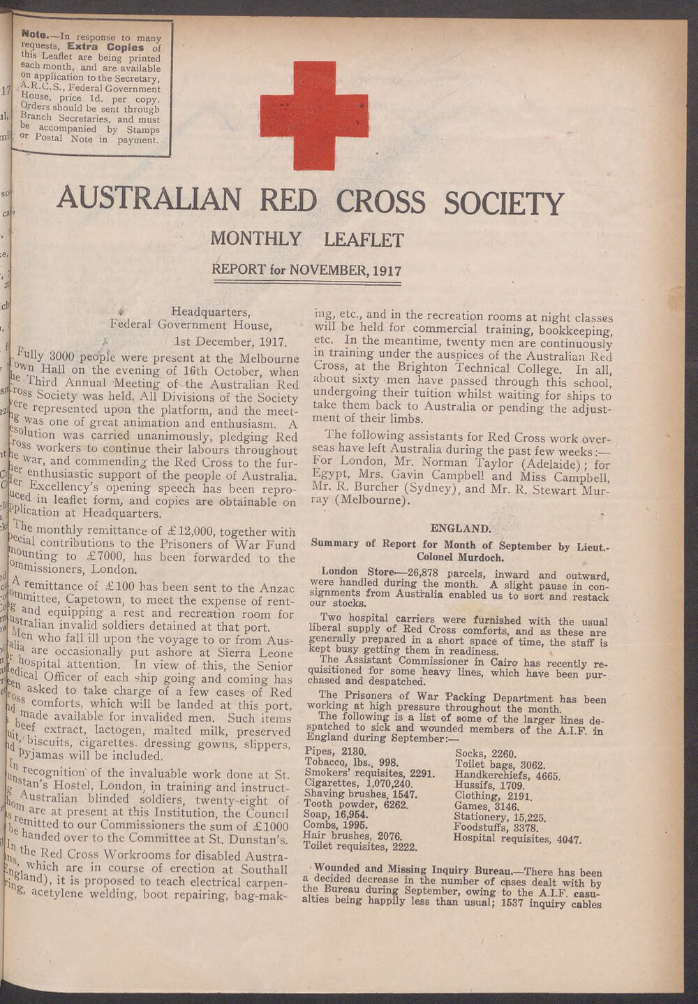 Australian Red Cross Society Monthly Leaflet