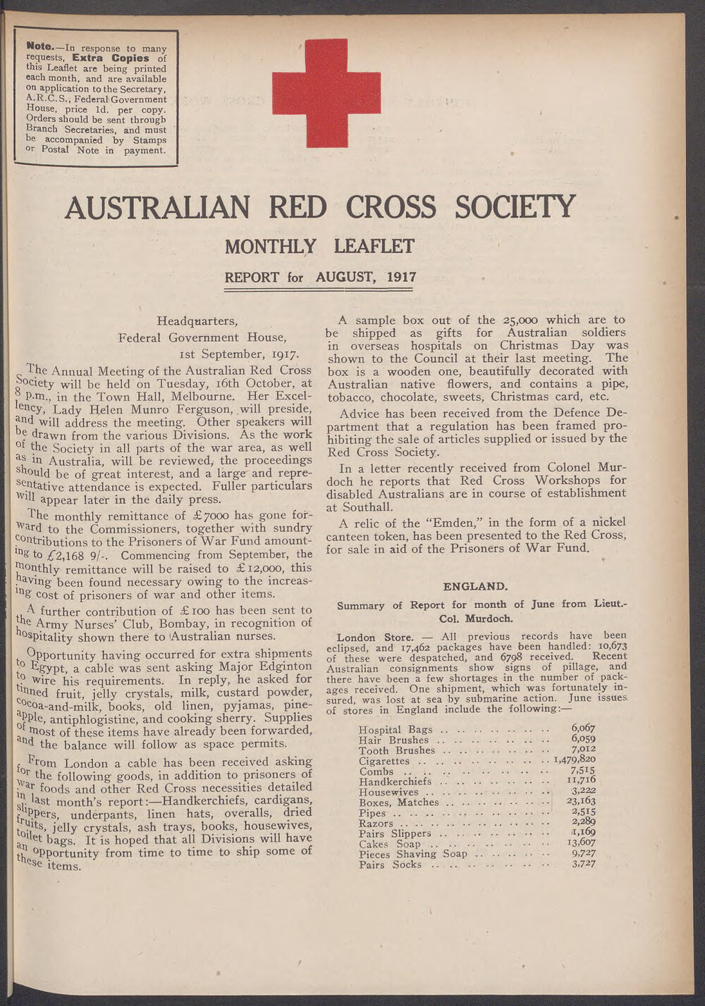 Australian Red Cross Society Monthly Leaflet