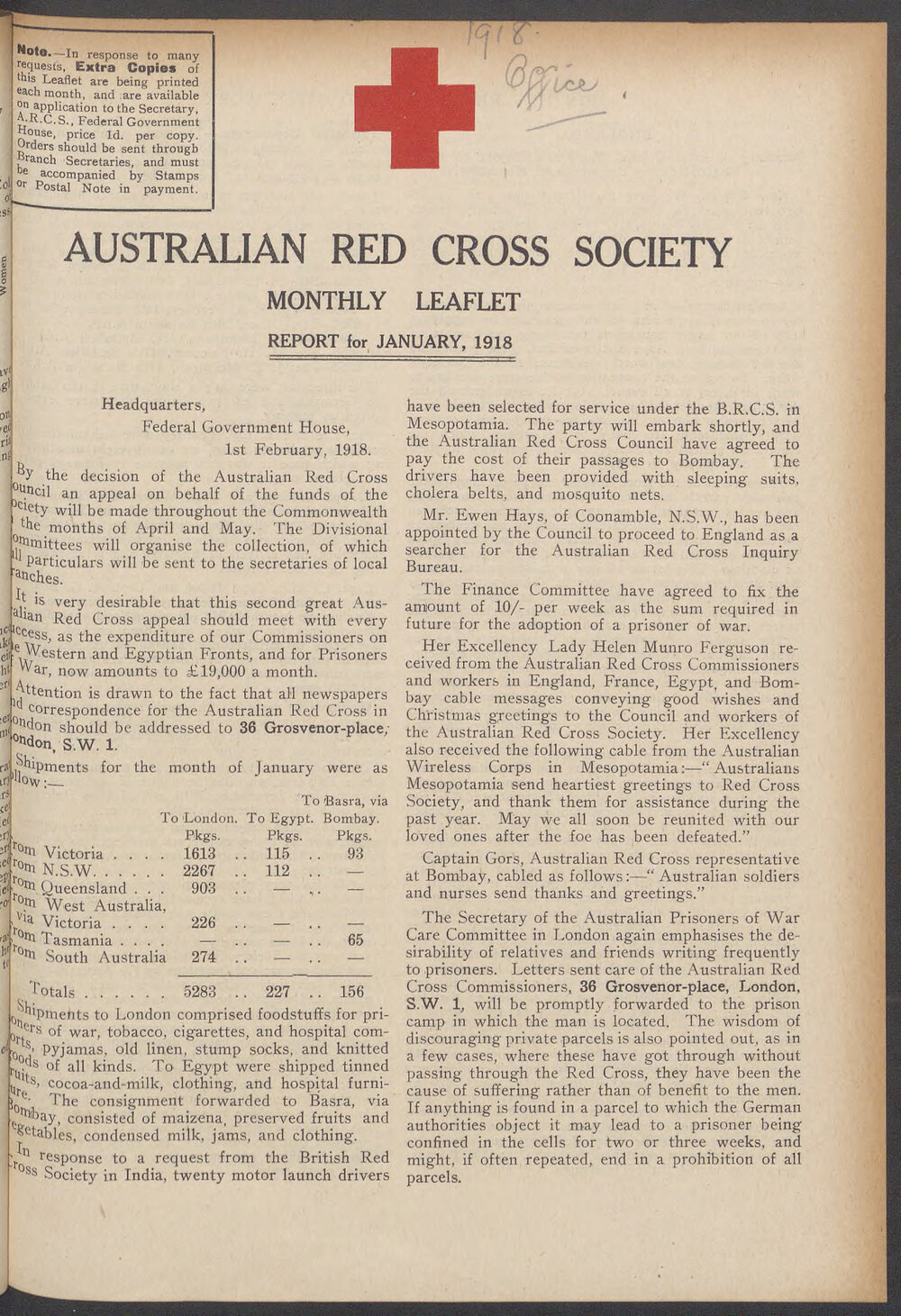 Australian Red Cross Society Monthly Leaflet