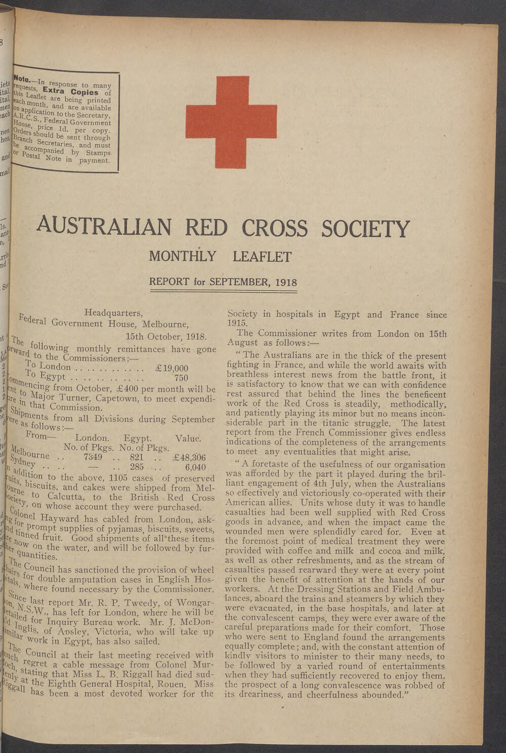 Australian Red Cross Society Monthly Leaflet