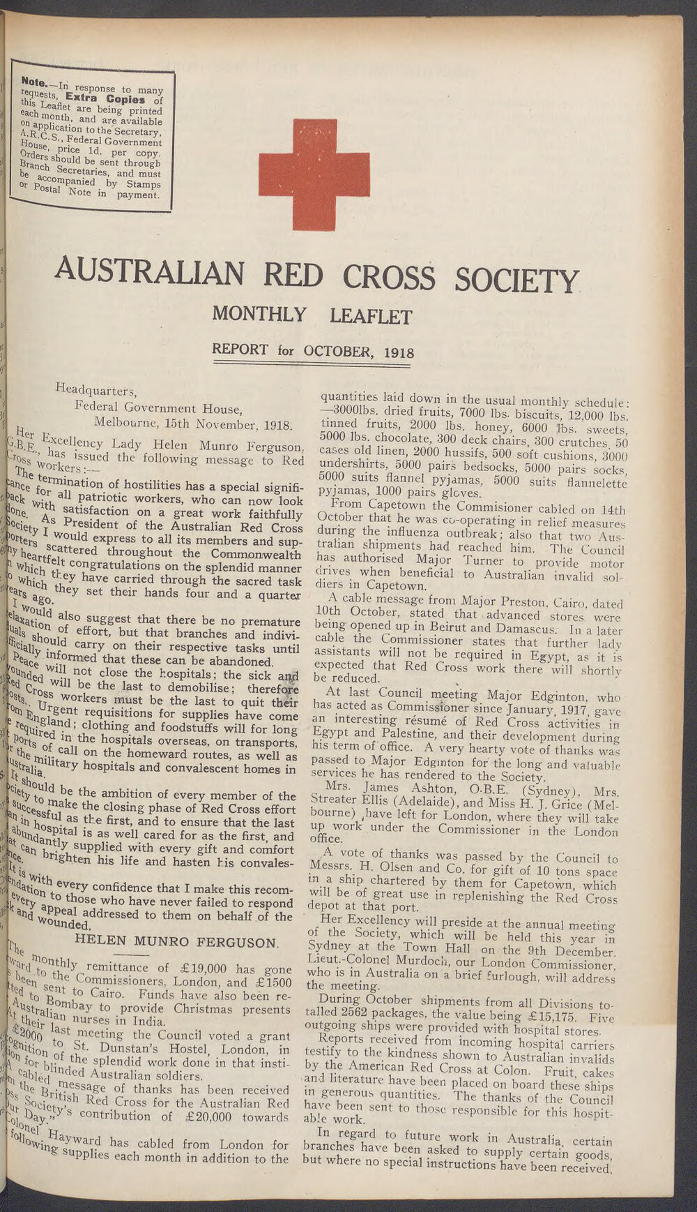 Australian Red Cross Society Monthly Leaflet
