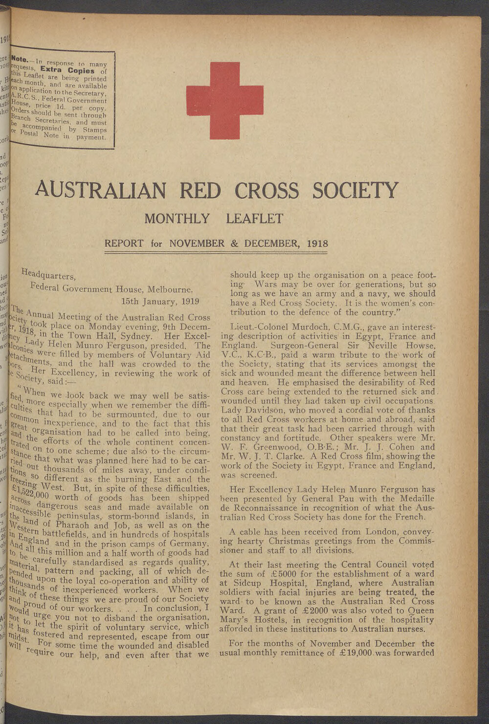 Australian Red Cross Society Monthly Leaflet