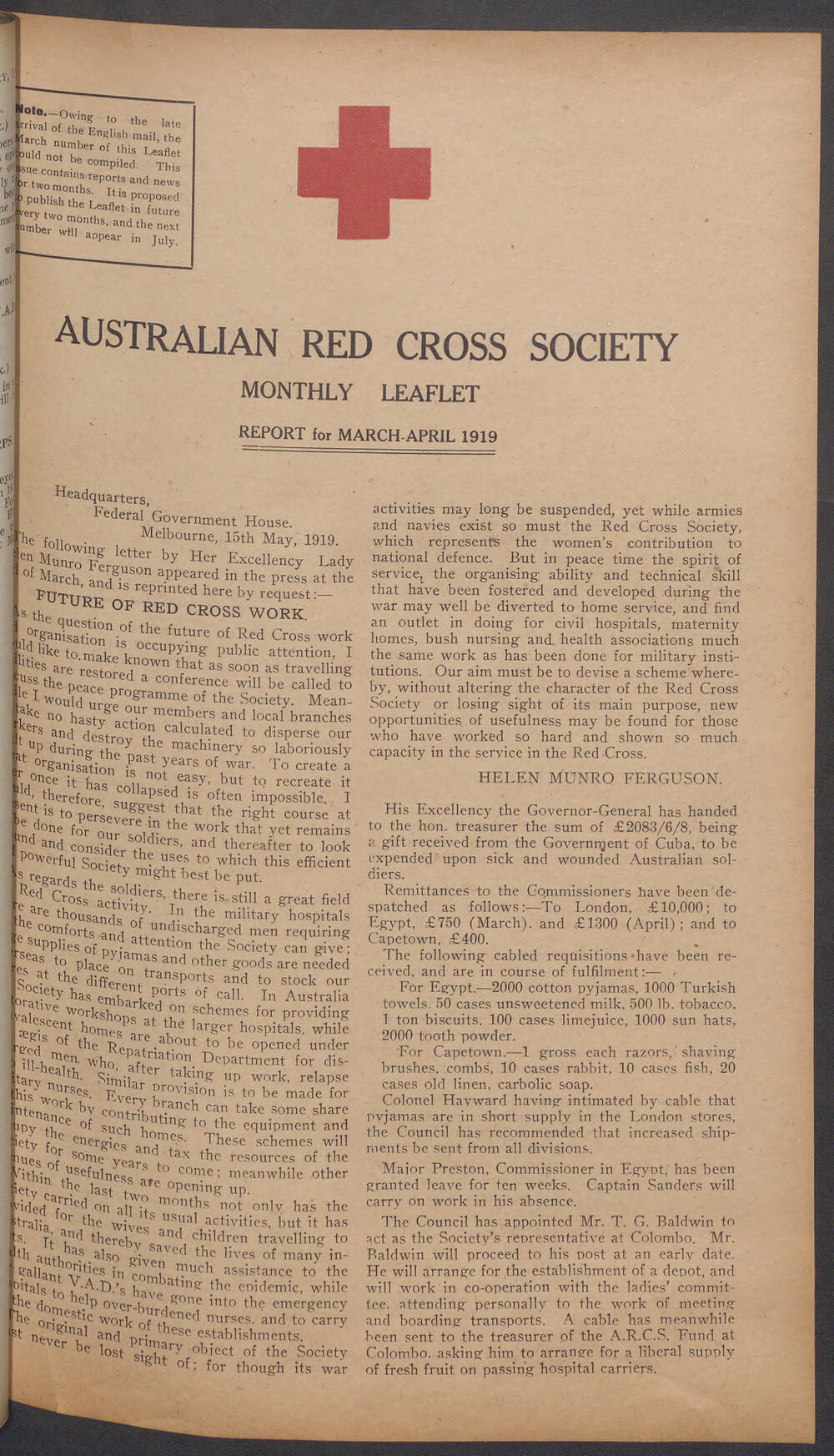 Australian Red Cross Society Monthly Leaflet