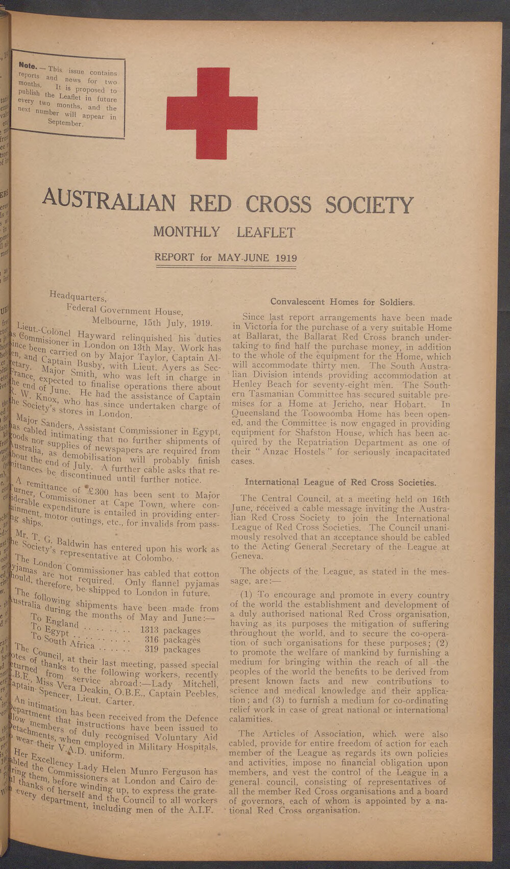 Australian Red Cross Society Monthly Leaflet