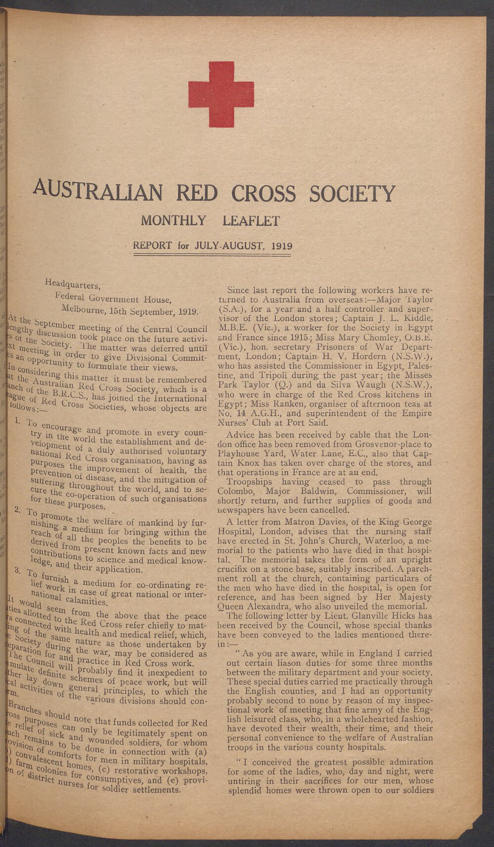 Australian Red Cross Society Monthly Leaflet