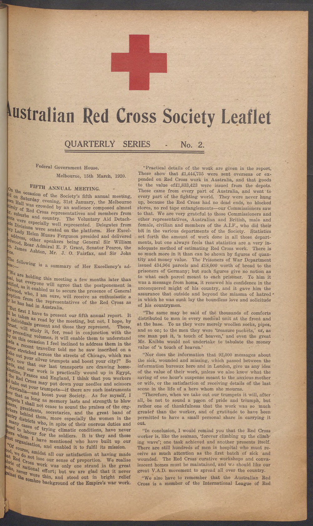 Australian Red Cross Society Leaflet - Quarterly Series No.2