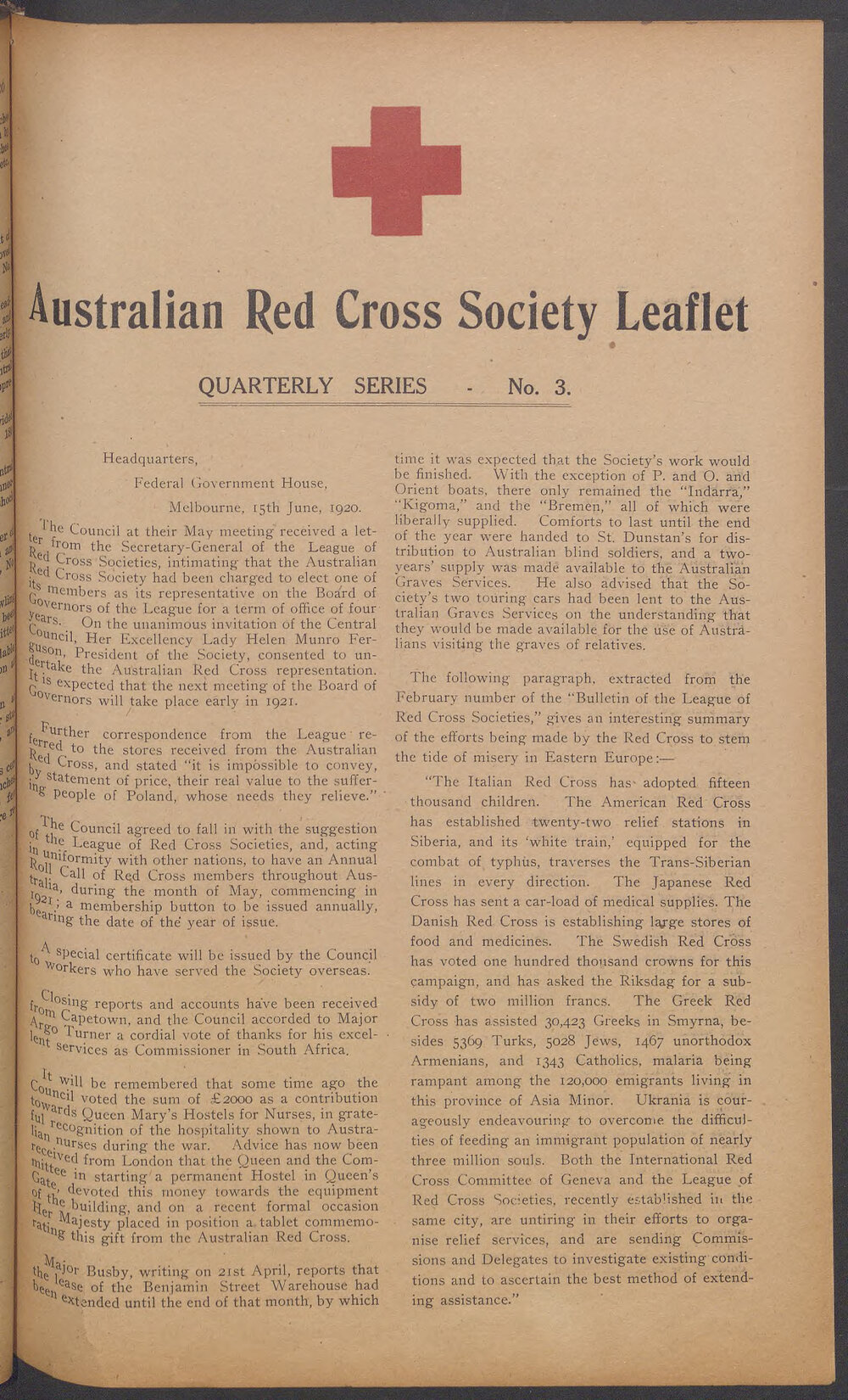 Australian Red Cross Society Leaflet - Quarterly Series No.3