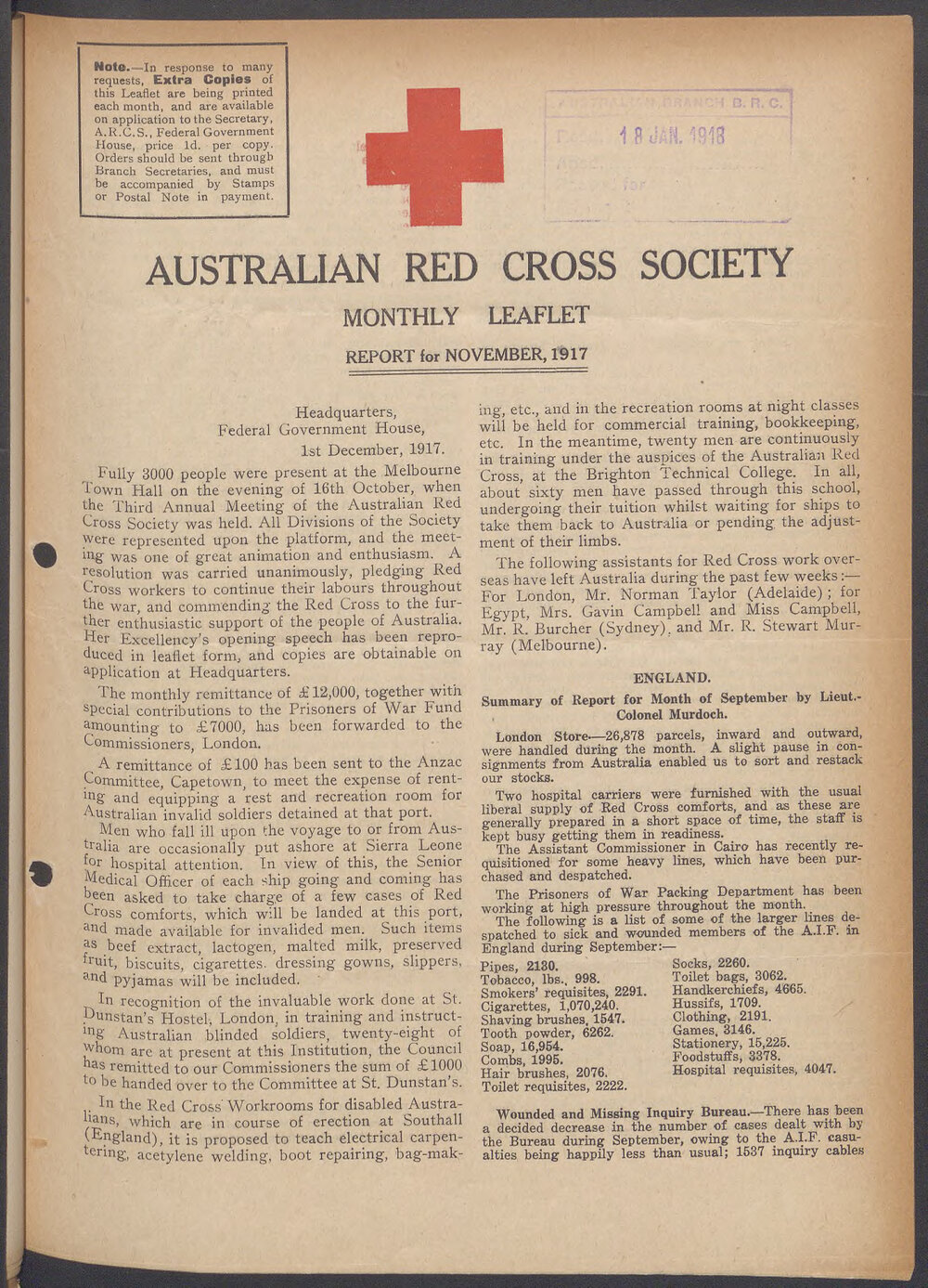 Australian Red Cross Society Monthly Leaflet
